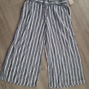 Linen Wide Pant Chaps Ralph Lauren Blue and White Striped Wide Leg Cotton Pants
